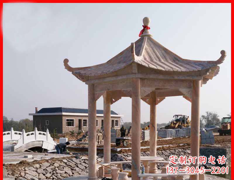 吉林红六角石凉亭雕塑