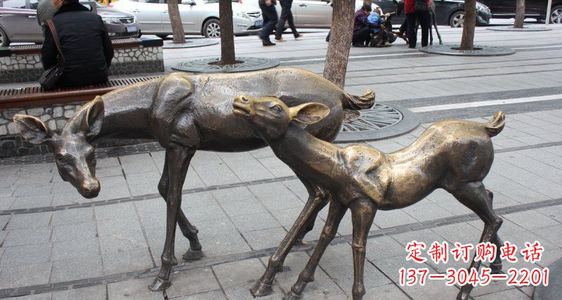 吉林公园小鹿动物铜雕 (2)
