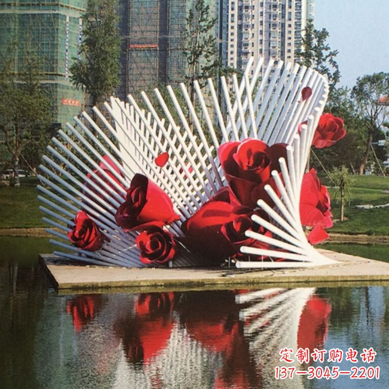 吉林公园园林玫瑰花不锈钢水景景观雕塑