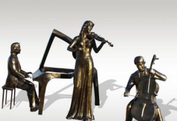 吉林公园景观钢琴拉小提琴人物铜雕