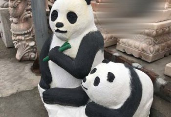 吉林领雕塑——公园母子熊猫石雕