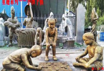 吉林铜质童趣儿童下棋雕塑