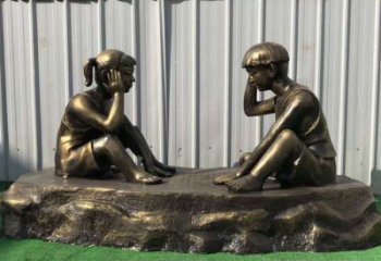 吉林儿童雕塑-铜雕下棋展示精美的艺术