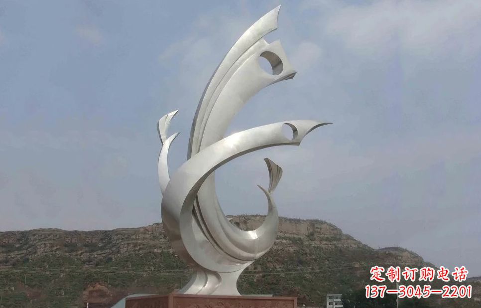 吉林广场不锈钢抽象凤凰雕塑 (5)