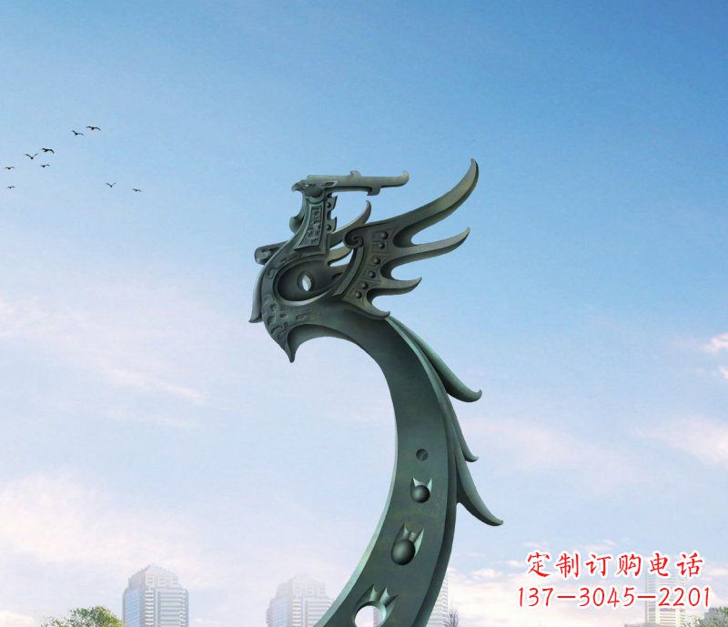 吉林广场不锈钢抽象凤凰雕塑 (6)