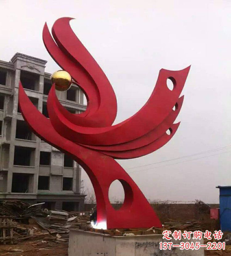 吉林广场不锈钢抽象凤凰雕塑_1