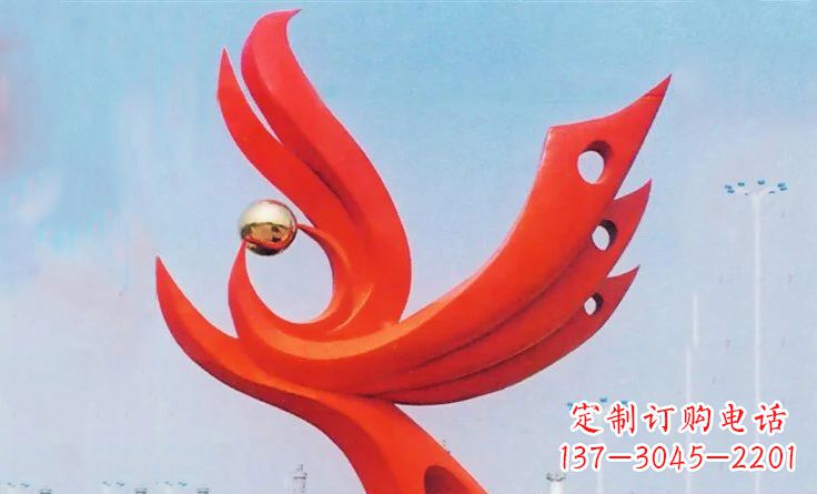 吉林广场不锈钢抽象凤凰雕塑_2