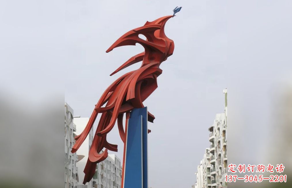 吉林中领雕塑制作,精美不锈钢凤凰抽象雕塑