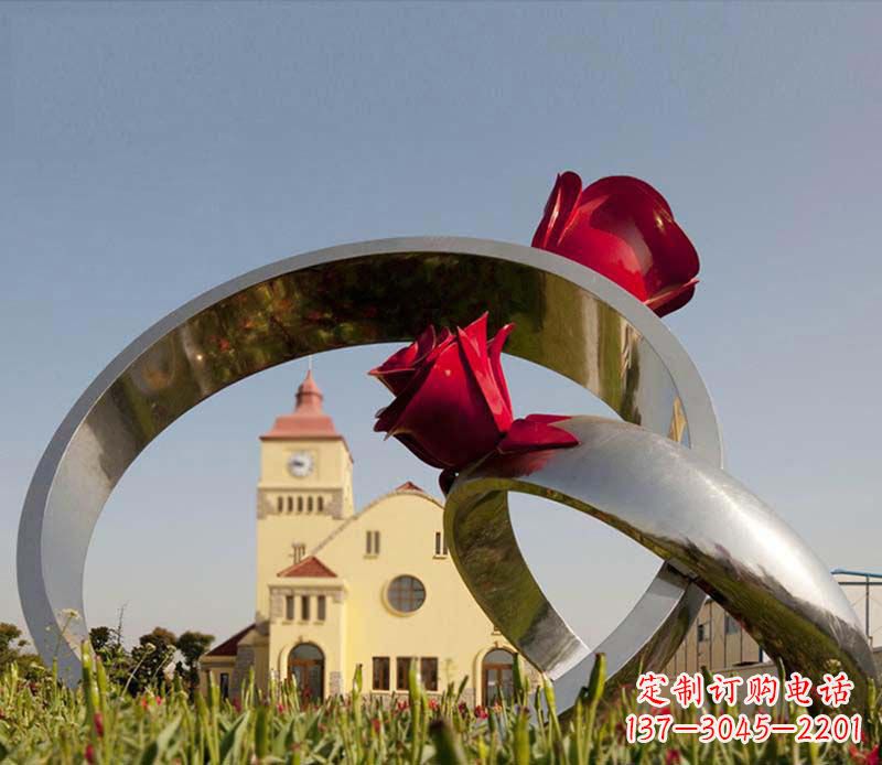 吉林广场不锈钢玫瑰戒指景观摆件雕塑