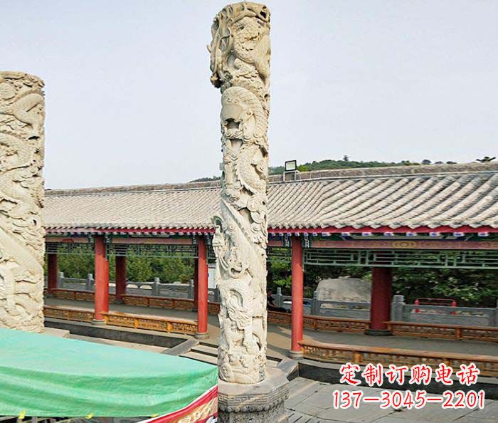 吉林雕刻精致的大理石龙柱石雕