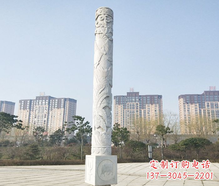 吉林真实而细腻的大理石龙柱石雕