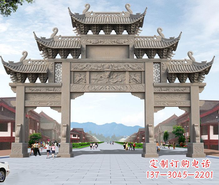 吉林以大理石石雕装饰的精美牌楼雕塑