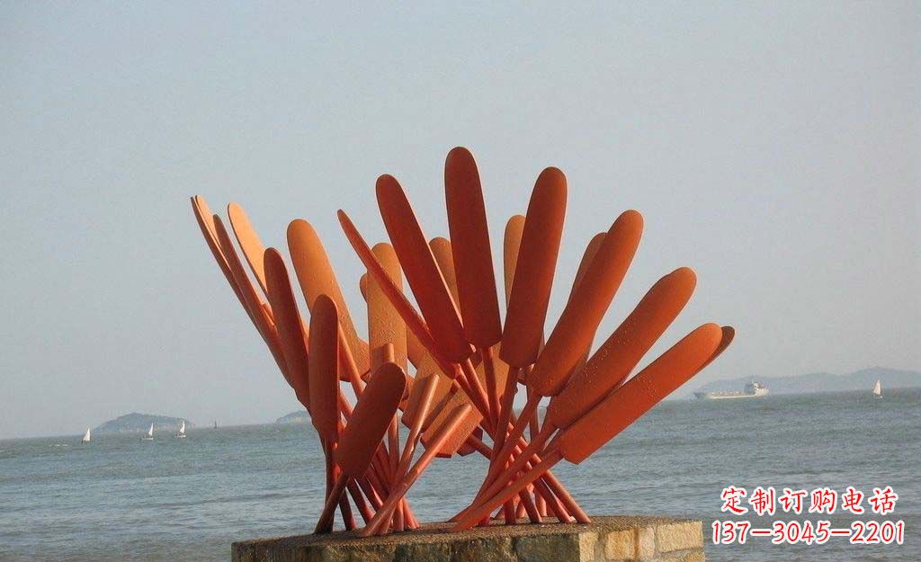 吉林卓越海边,不锈钢抽象船桨雕塑