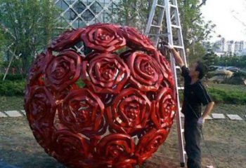 吉林广场不锈钢玫瑰花镂空球景观雕塑