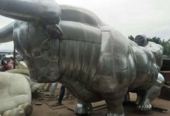 吉林中领雕塑：复古拓荒牛不锈钢雕塑