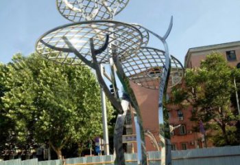吉林广场抽象网格不锈钢树雕塑