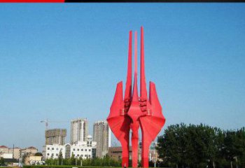 吉林广场红色不锈钢树叶雕塑