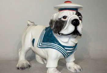 吉林海军玻璃钢仿陶瓷斗牛犬狗雕塑