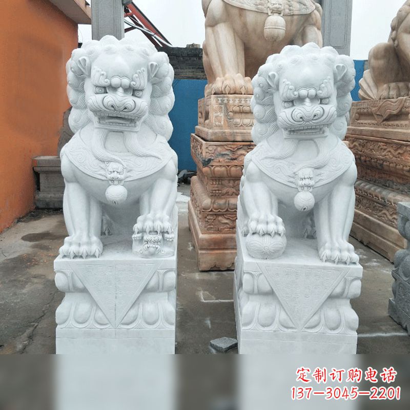 吉林风格精致的汉白玉北京小狮子雕塑