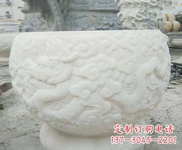 吉林汉白玉龙浮雕招财水缸,让你家居多一份福气