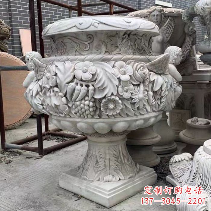 吉林汉白玉欧式人物花盆雕塑