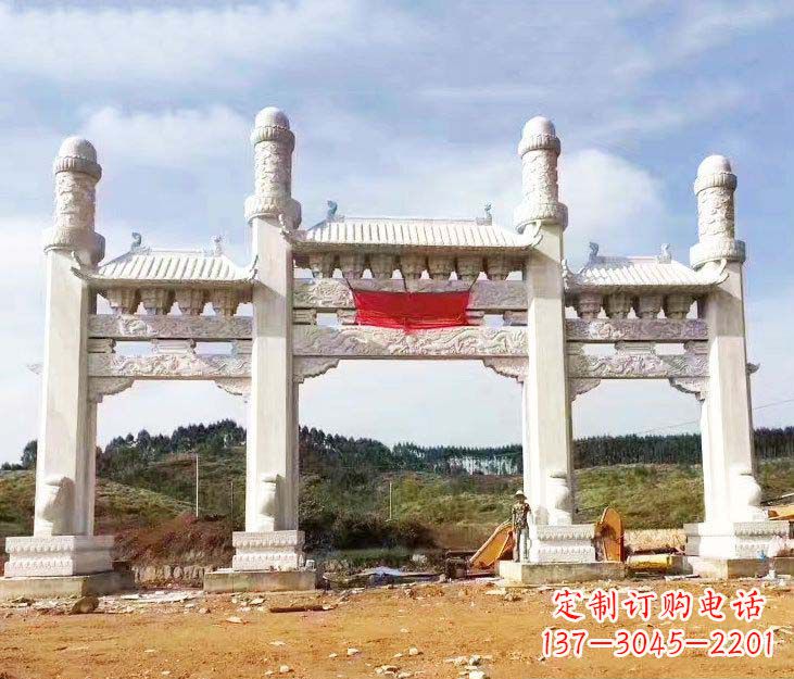吉林汉白玉三门牌坊石雕