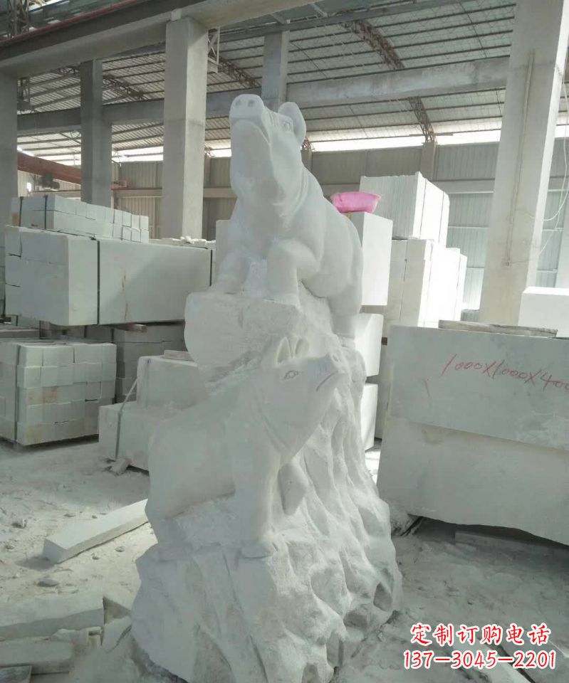 吉林瑞颜祥彩汉白玉生肖猪雕塑