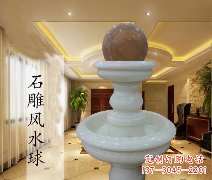 吉林尊贵精致的汉白玉双层风水球石雕