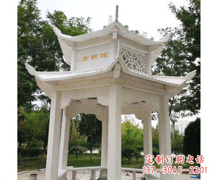 吉林高雅典雅的汉白玉双层六角凉亭石雕