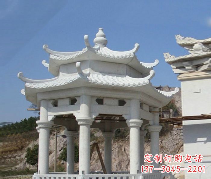 吉林精美汉白玉双层石凉亭雕塑