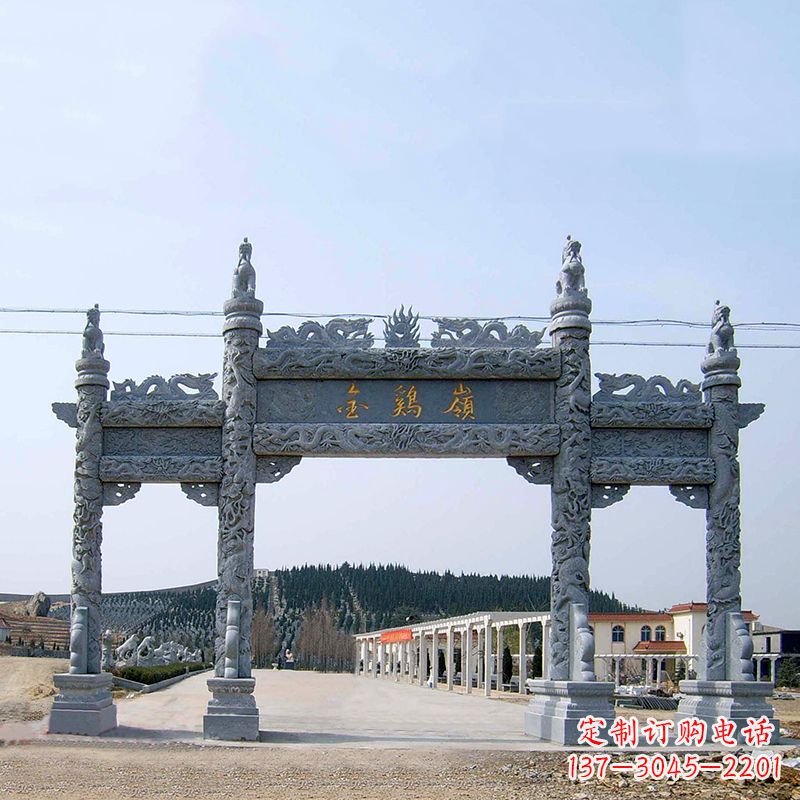 吉林金鸡岭景区石雕牌坊特色雕塑定制