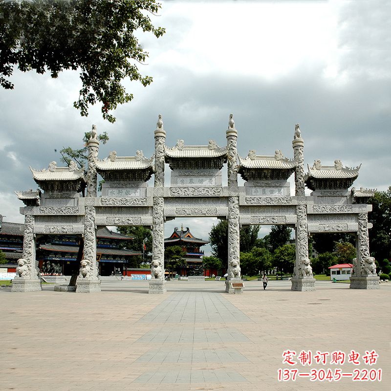 吉林精美五门石牌坊雕塑定制