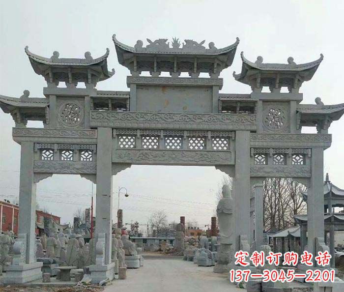吉林三门牌坊石雕,精美汉风石雕装饰景区