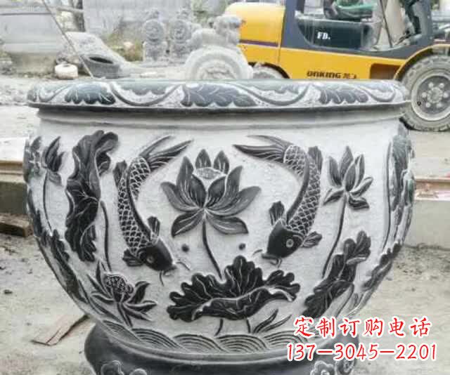 吉林鲤鱼石浮雕水缸,清新雅致