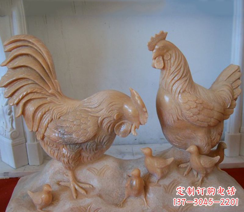 吉林中领雕塑--精致石雕母子鸡动物雕塑