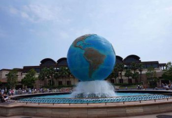 吉林视觉奇景，不锈钢水景喷泉地球仪雕塑
