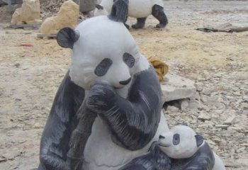 吉林母子熊猫石雕仿真动物雕塑