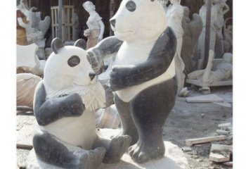 吉林母子熊猫石雕，传达真挚的亲情