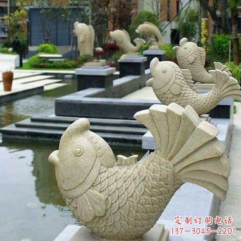 吉林喷水鱼砂岩石雕-园林水池雕塑