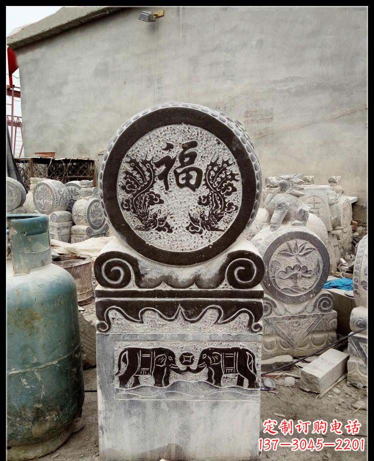 吉林青石凤凰浮雕抱鼓石,精致历久弥新