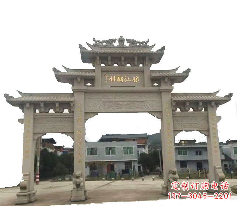吉林三门牌坊仿古石雕,雕刻精美传承传统