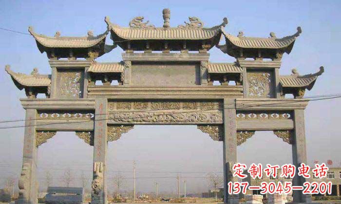 吉林特色街角石雕牌坊精致典雅的装点