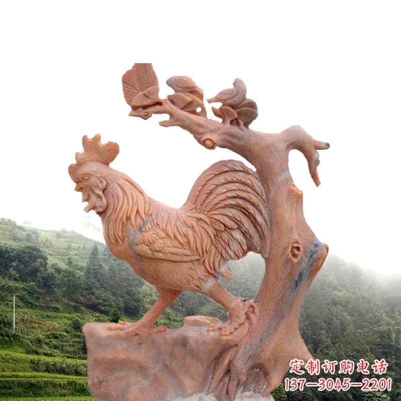 吉林中领雕塑:酉鸡晚霞红石动物雕塑