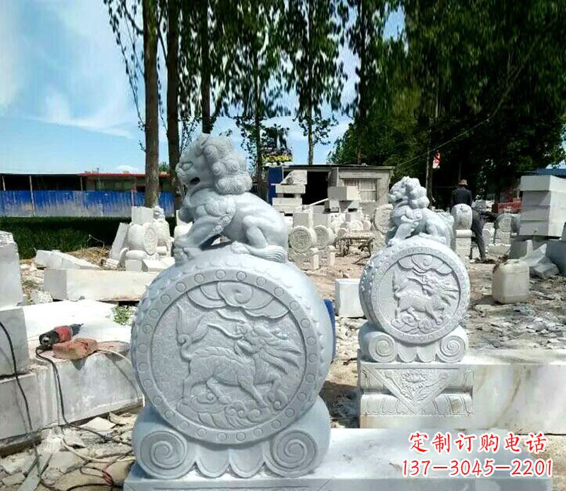 吉林狮子抱鼓石招财门墩石雕，铸就心愿
