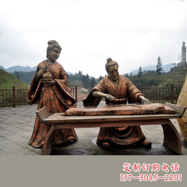 吉林司马相如与卓文君铜雕塑像-城市广场历史名人情景雕塑