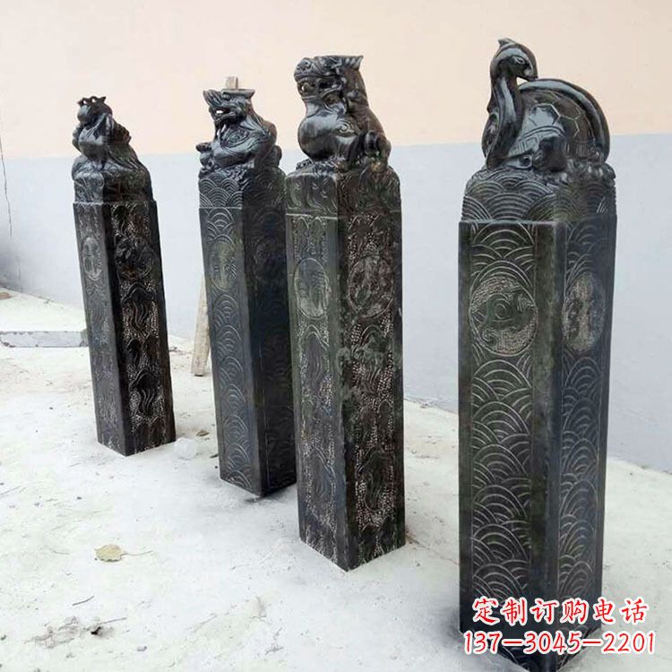 吉林四方神兽青石仿古栓马柱