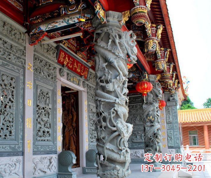 吉林寺庙景观龙柱石雕