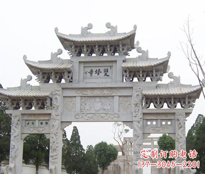 吉林寺庙三门牌坊石雕 (2)