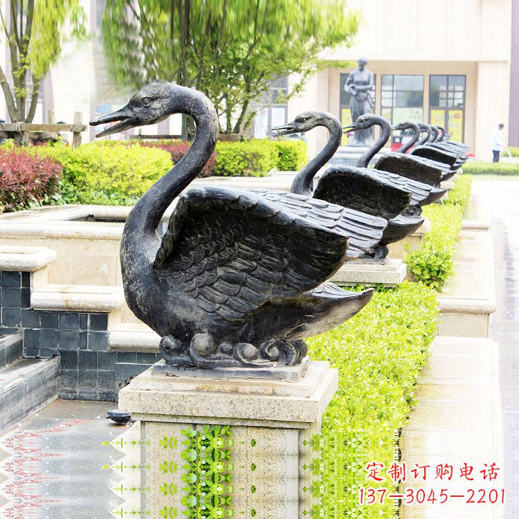 吉林天鹅铜雕喷水喷泉-纯铜铸造公园水渠水景动物雕塑