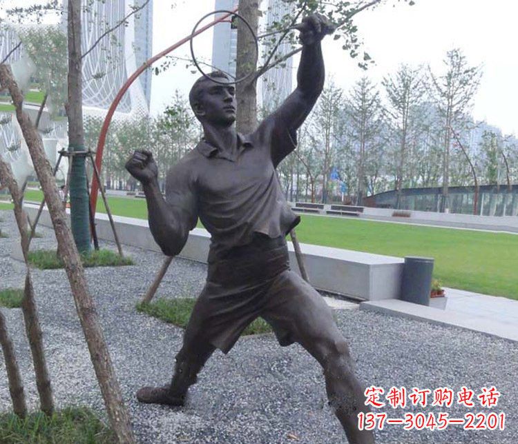 吉林铜雕户外公园打羽毛球运动人物摆件